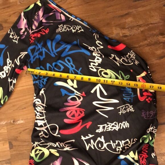 Off shoulder graffiti print bodycon cinched dress homemade - Picture 5 of 10